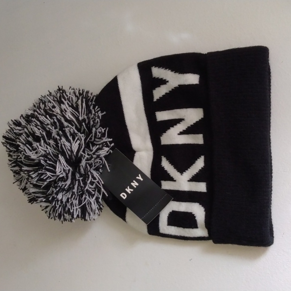 DKNY black and white beanie